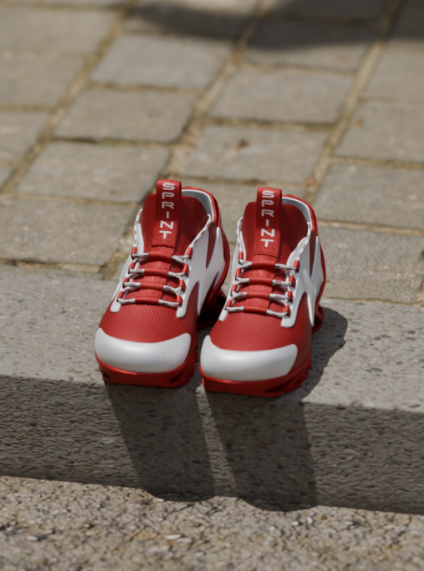 Sneaker render — street-level perspective